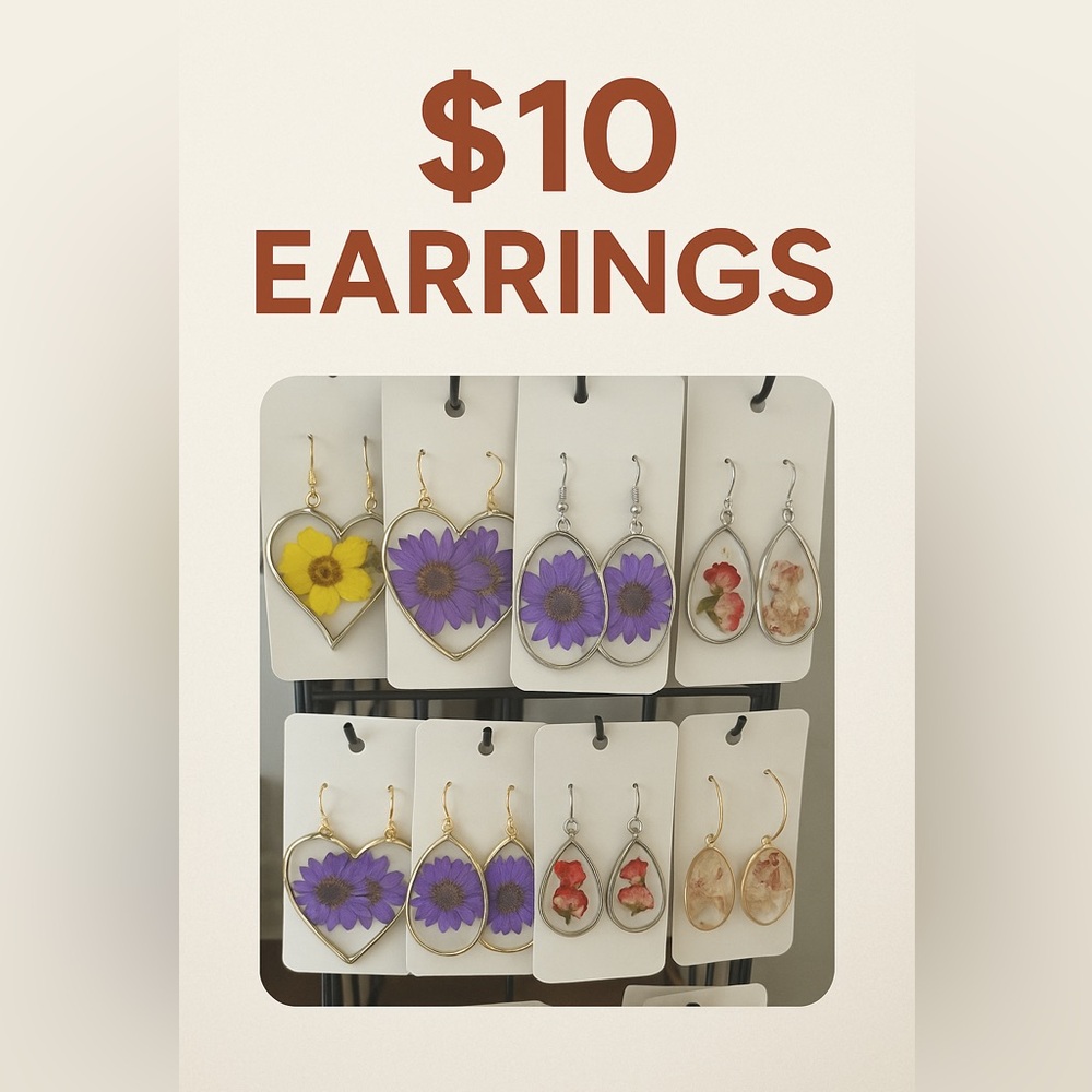 Floral Heart Earrings - Gold and Purple
